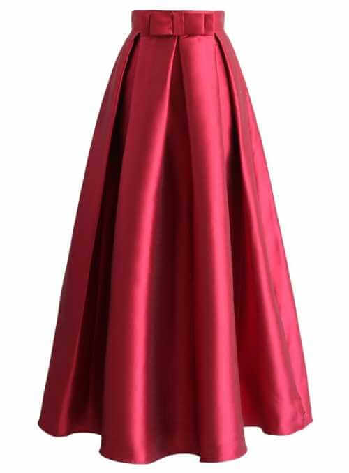Skládaná maxi sukně, červená