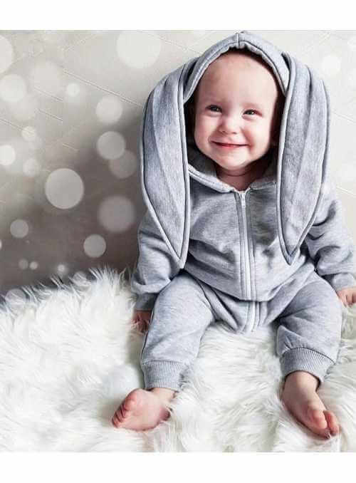 children jumpsuit with hood and ears "GRAY BUNNY"