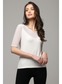 Cream top with lace and chiffon neckline