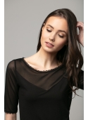 Black top with lace and chiffon neckline