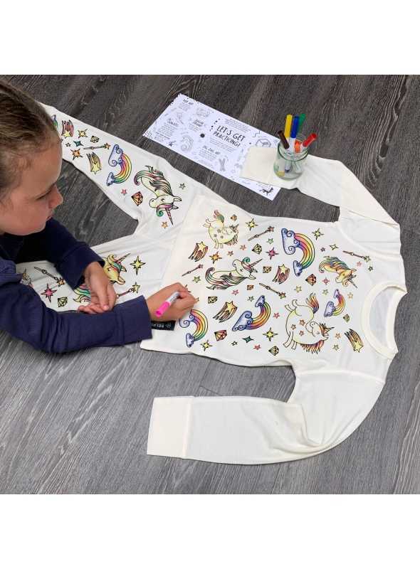 "Sen o jednorožcoch - detské pyžamo na vyfarbovanie"- 3-4 roky