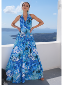 Maxi šaty "Modrý deštný prales“ na vázání