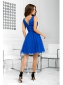 Bella via - mini šaty s čipkou a padavou sukňou, modré - XS