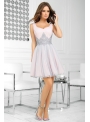 QUEEN - mini šaty s čipkou a padavou sukňou, ružovo šedé - XS