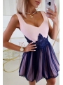 QUEEN - mini šaty s čipkou a padavou sukňou, ružovo tmavomodré