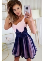 QUEEN - mini šaty s čipkou a padavou sukňou, ružovo tmavomodré