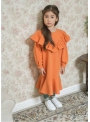 Pomarančové detské šaty s volánom, 5-6 rokov