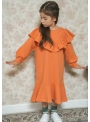 Pomarančové detské šaty s volánom