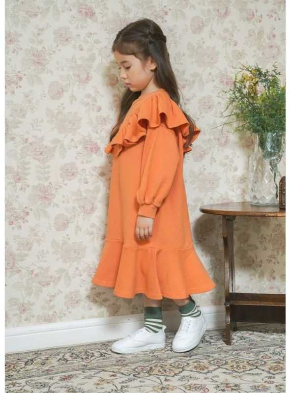 Pomarančové dámske šaty s volánom, uni
