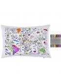 World Map - interactive pillowcase 75x50cm, color and learn