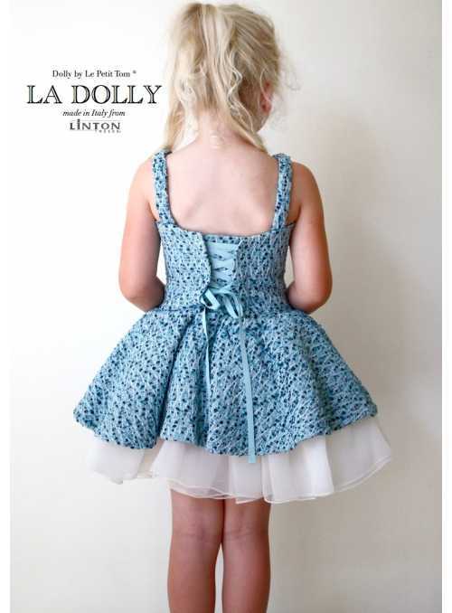 LA DOLLY Tvídové baletné šaty z LINTON TVÍDU – modré
