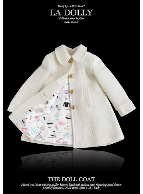 LA DOLLY vlnený „bábikovský kabát“ - biely