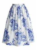 Midi Skirt "Blue ink flowers"